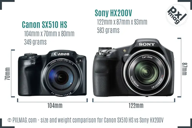 Canon SX510 HS vs Sony HX200V size comparison