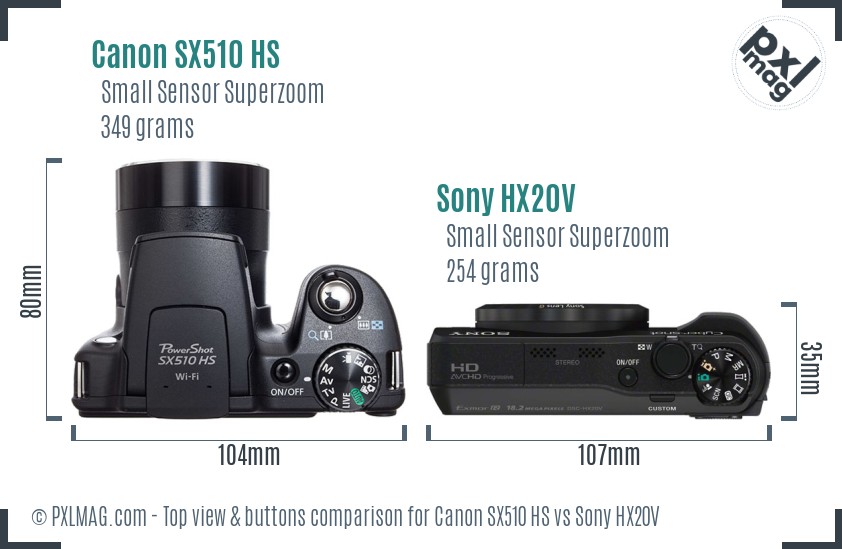 Canon SX510 HS vs Sony HX20V top view buttons comparison