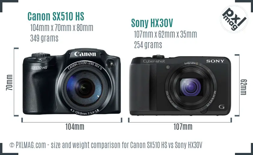 Canon SX510 HS vs Sony HX30V size comparison Canon SX510 HS vs Sony HX30V size comparison