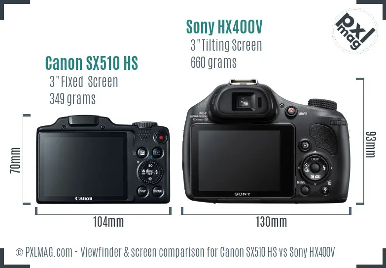 Canon SX510 HS vs Sony HX400V Screen and Viewfinder comparison