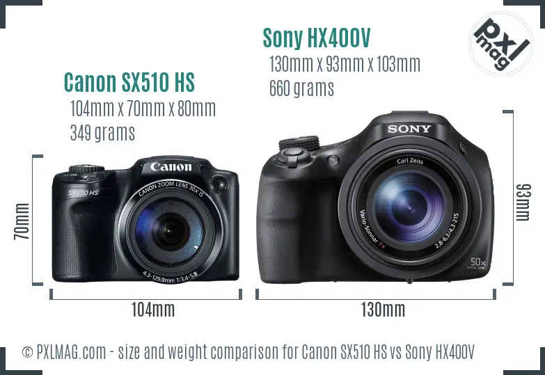 Canon SX510 HS vs Sony HX400V size comparison Canon SX510 HS vs Sony HX400V size comparison