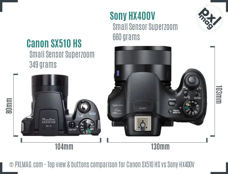 Canon SX510 HS vs Sony HX400V top view buttons comparison