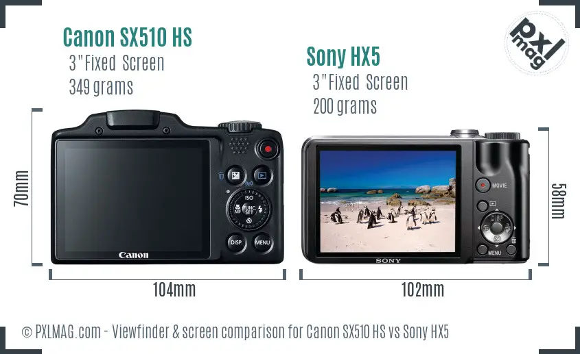Canon SX510 HS vs Sony HX5 Screen and Viewfinder comparison