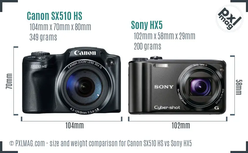 Canon SX510 HS vs Sony HX5 size comparison Canon SX510 HS vs Sony HX5 size comparison