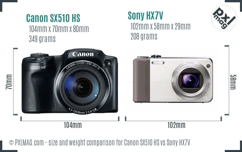 Canon SX510 HS vs Sony HX7V size comparison