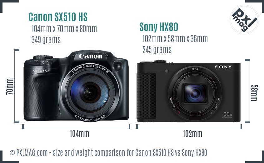 Canon SX510 HS vs Sony HX80 size comparison
