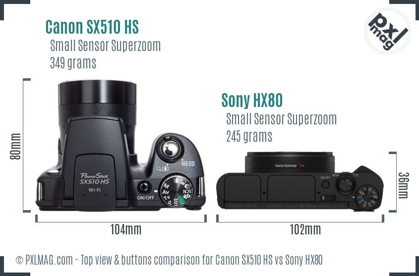 Canon SX510 HS vs Sony HX80 top view buttons comparison