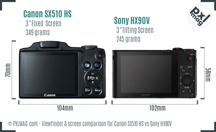 Canon SX510 HS vs Sony HX90V Screen and Viewfinder comparison