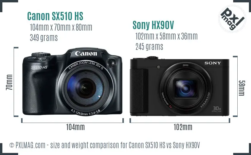 Canon SX510 HS vs Sony HX90V size comparison