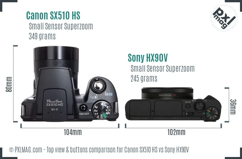 Canon SX510 HS vs Sony HX90V top view buttons comparison