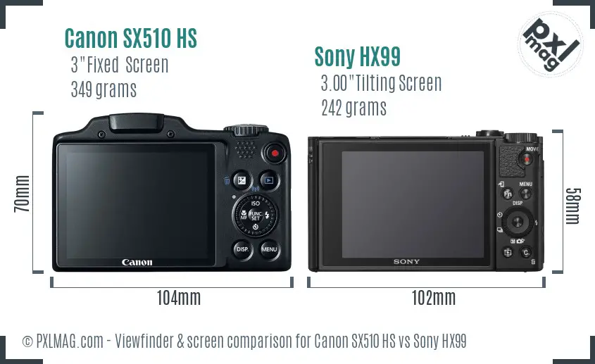 Canon SX510 HS vs Sony HX99 Screen and Viewfinder comparison