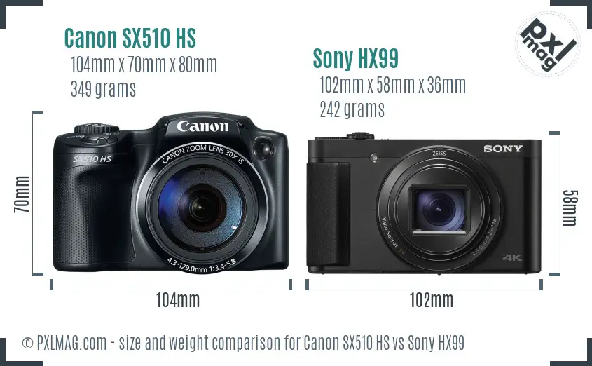 Canon SX510 HS vs Sony HX99 size comparison