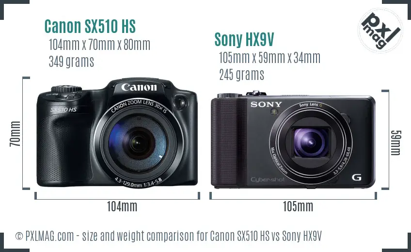 Canon SX510 HS vs Sony HX9V size comparison Canon SX510 HS vs Sony HX9V size comparison