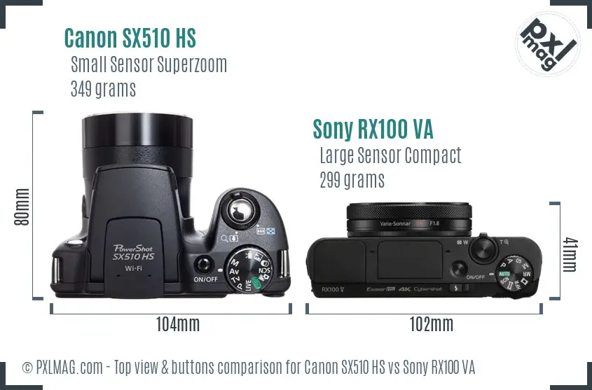Canon SX510 HS vs Sony RX100 VA top view buttons comparison