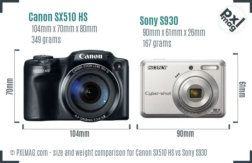 Canon SX510 HS vs Sony S930 size comparison