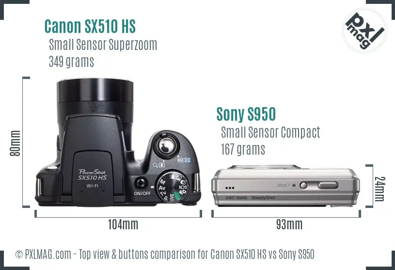 Canon SX510 HS vs Sony S950 top view buttons comparison Canon SX510 HS vs Sony S950 top view buttons comparison