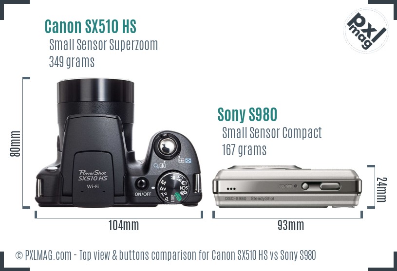 Canon SX510 HS vs Sony S980 top view buttons comparison