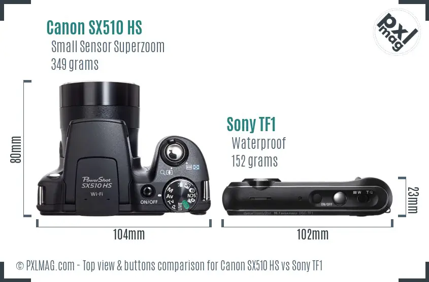 Canon SX510 HS vs Sony TF1 top view buttons comparison