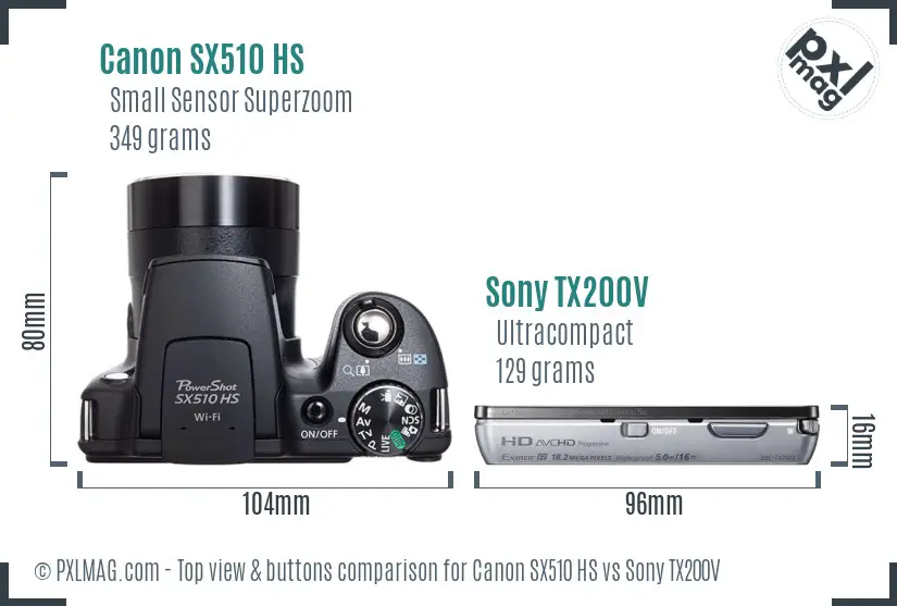 Canon SX510 HS vs Sony TX200V top view buttons comparison