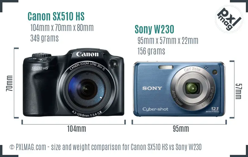 Canon SX510 HS vs Sony W230 size comparison