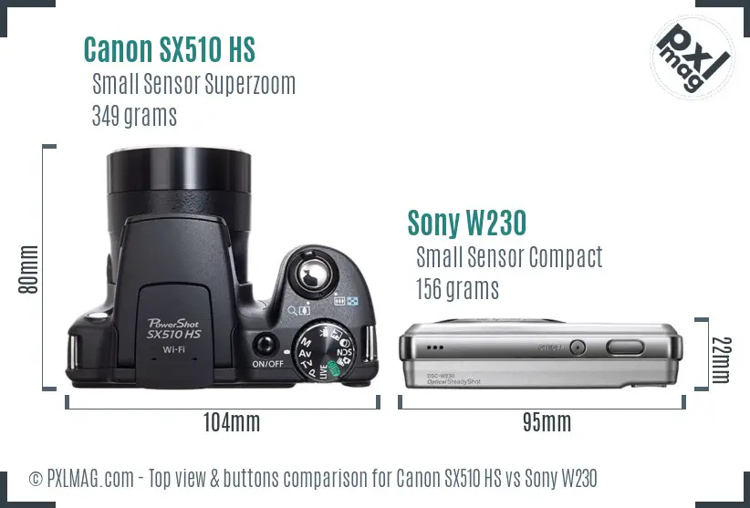 Canon SX510 HS vs Sony W230 top view buttons comparison