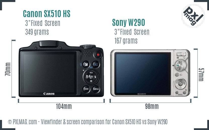 Canon SX510 HS vs Sony W290 Screen and Viewfinder comparison