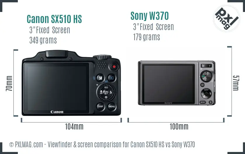 Canon SX510 HS vs Sony W370 Screen and Viewfinder comparison