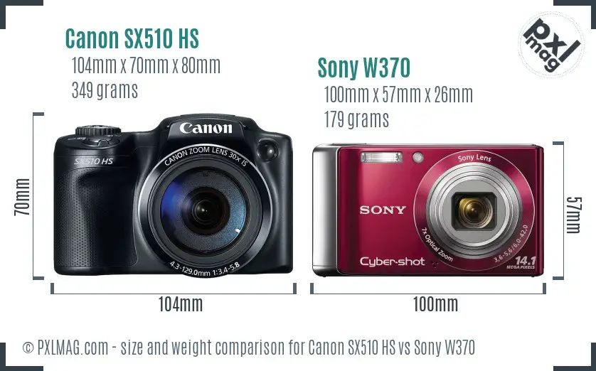 Canon SX510 HS vs Sony W370 size comparison