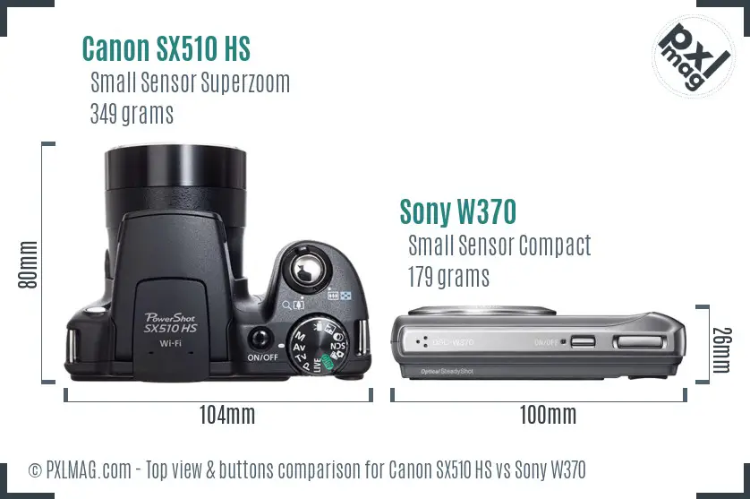 Canon SX510 HS vs Sony W370 top view buttons comparison