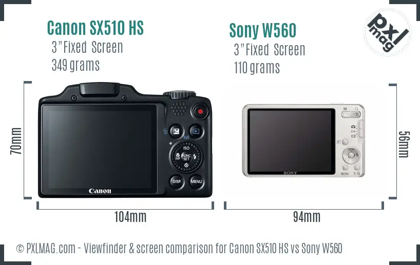 Canon SX510 HS vs Sony W560 Screen and Viewfinder comparison Canon SX510 HS vs Sony W560 Screen and Viewfinder comparison