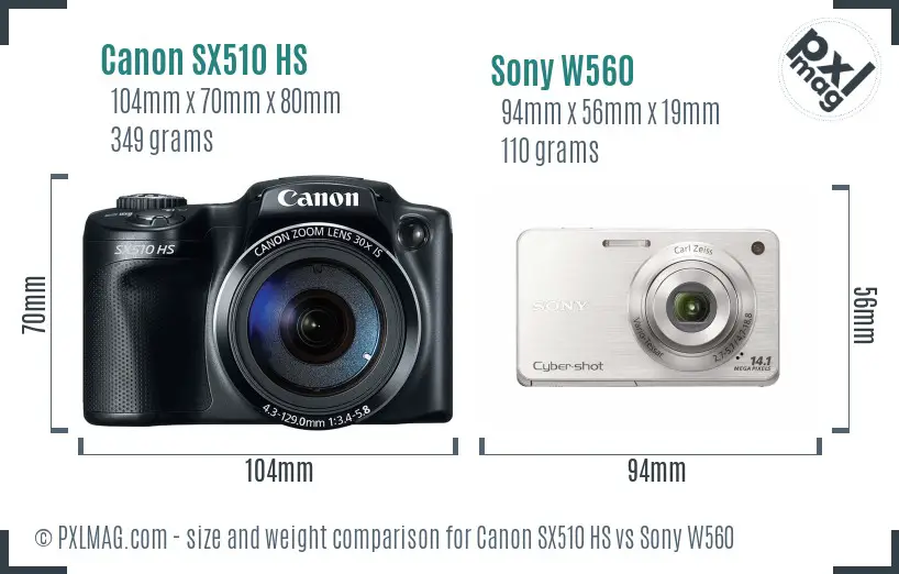 Canon SX510 HS vs Sony W560 size comparison Canon SX510 HS vs Sony W560 size comparison