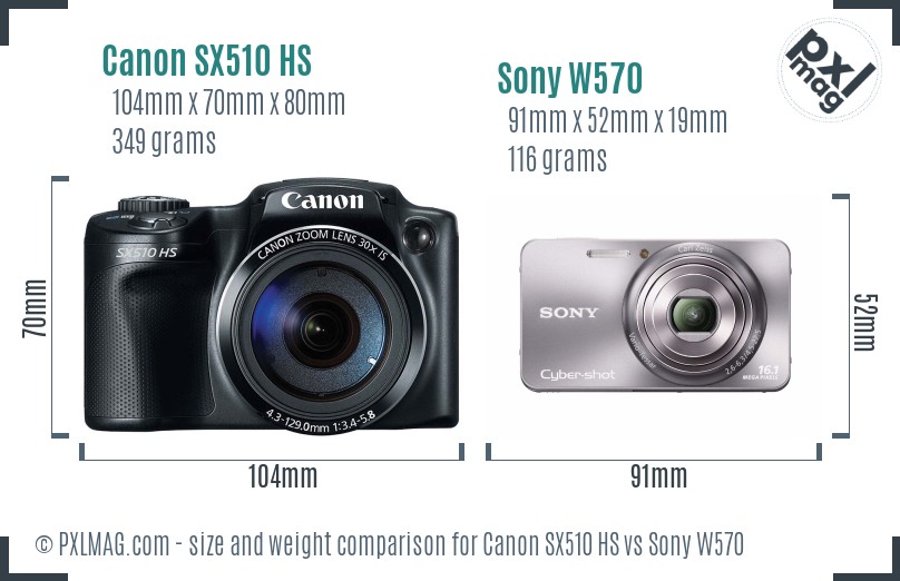 Canon SX510 HS vs Sony W570 size comparison