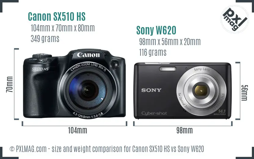 Canon SX510 HS vs Sony W620 size comparison Canon SX510 HS vs Sony W620 size comparison