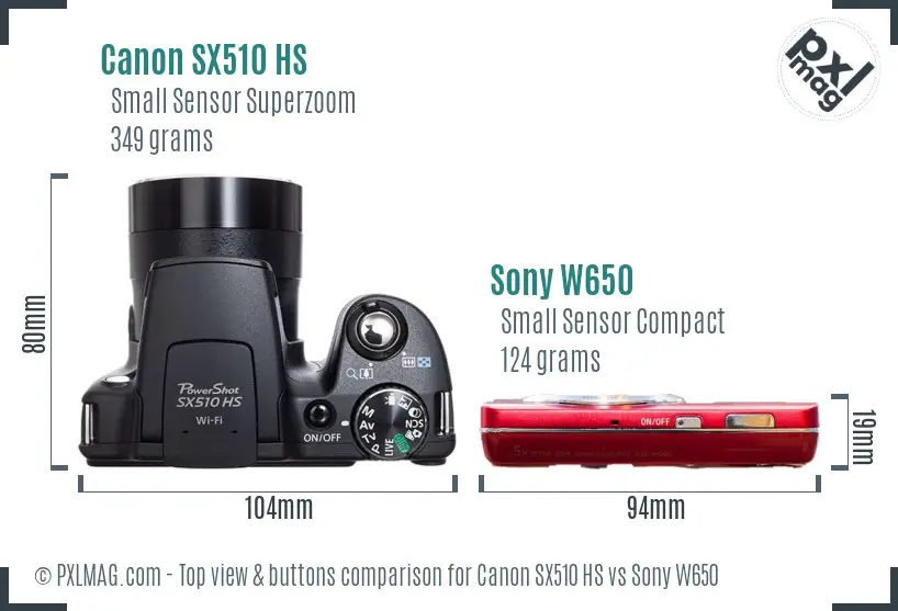Canon SX510 HS vs Sony W650 top view buttons comparison