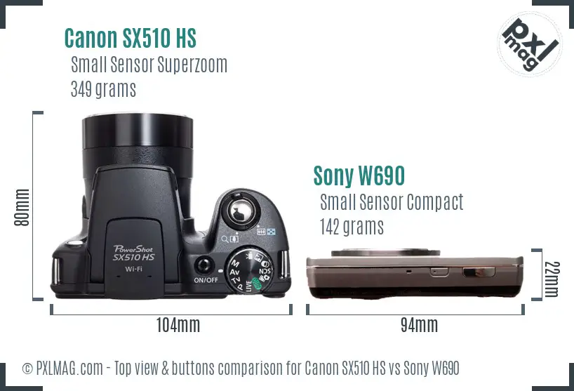 Canon SX510 HS vs Sony W690 top view buttons comparison