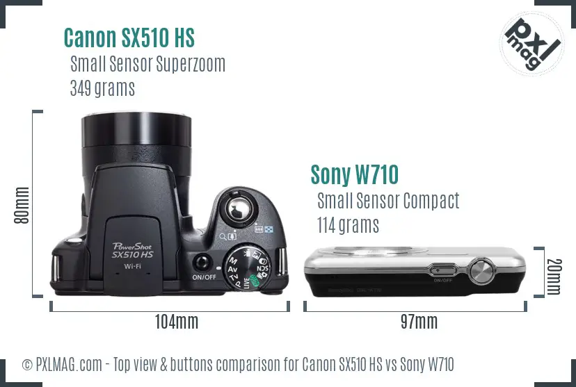 Canon SX510 HS vs Sony W710 top view buttons comparison