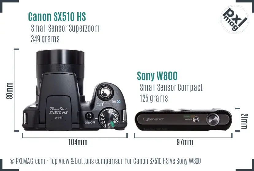 Canon SX510 HS vs Sony W800 top view buttons comparison