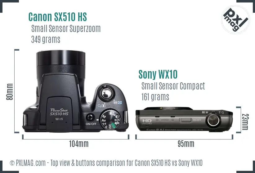 Canon SX510 HS vs Sony WX10 top view buttons comparison Canon SX510 HS vs Sony WX10 top view buttons comparison