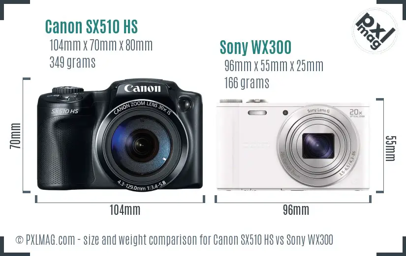 Canon SX510 HS vs Sony WX300 size comparison Canon SX510 HS vs Sony WX300 size comparison