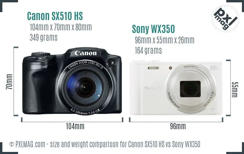 Canon SX510 HS vs Sony WX350 size comparison Canon SX510 HS vs Sony WX350 size comparison