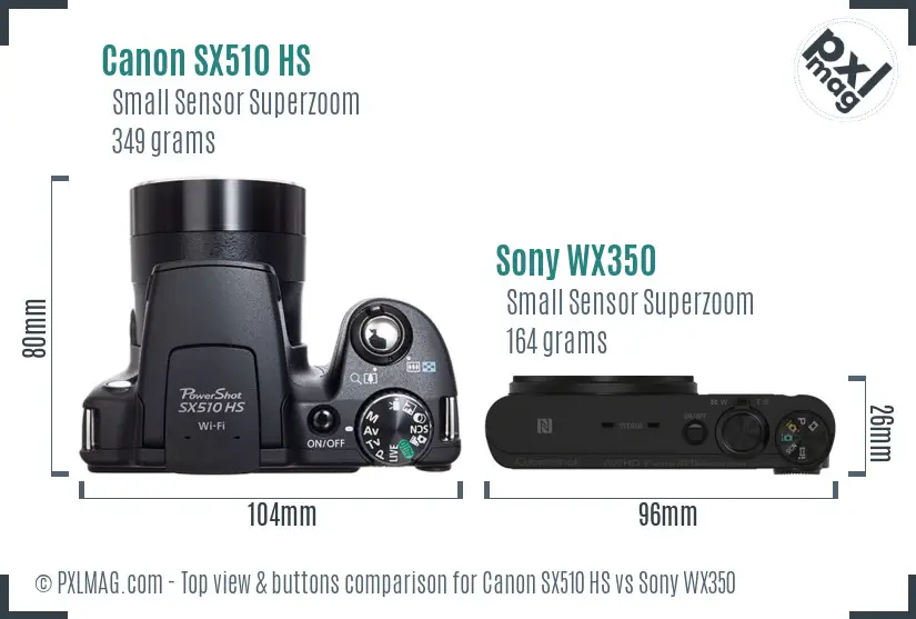 Canon SX510 HS vs Sony WX350 top view buttons comparison Canon SX510 HS vs Sony WX350 top view buttons comparison