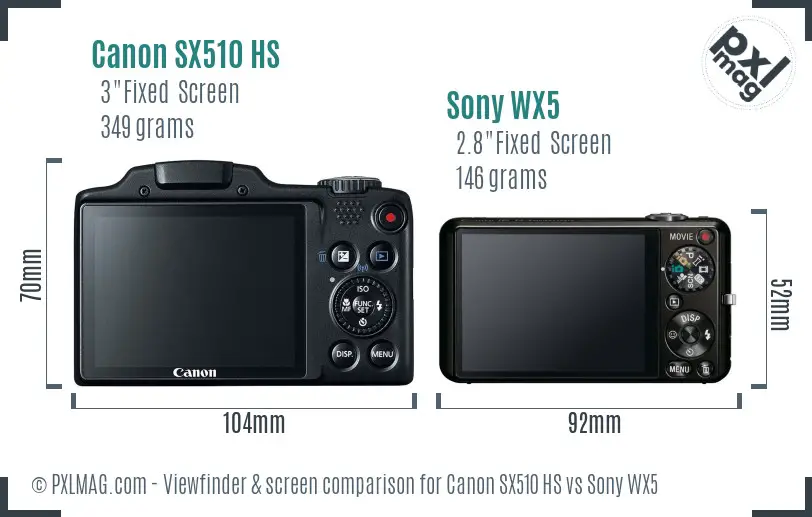 Canon SX510 HS vs Sony WX5 Screen and Viewfinder comparison