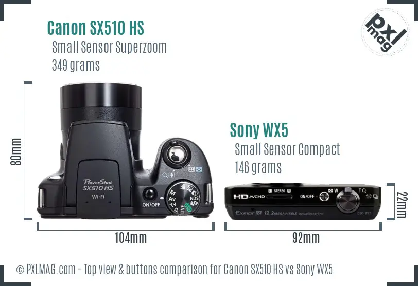 Canon SX510 HS vs Sony WX5 top view buttons comparison