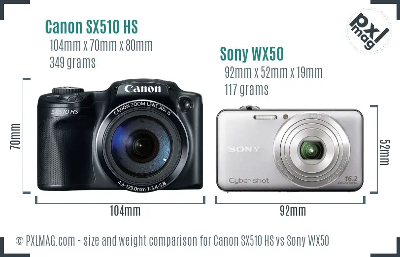 Canon SX510 HS vs Sony WX50 size comparison Canon SX510 HS vs Sony WX50 size comparison