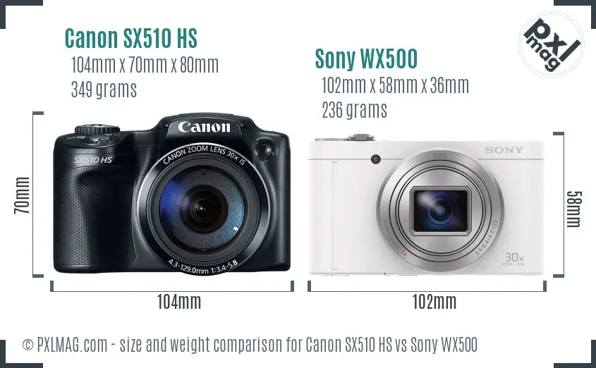 Canon SX510 HS vs Sony WX500 size comparison Canon SX510 HS vs Sony WX500 size comparison