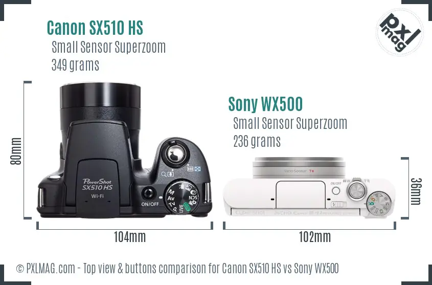 Canon SX510 HS vs Sony WX500 top view buttons comparison Canon SX510 HS vs Sony WX500 top view buttons comparison