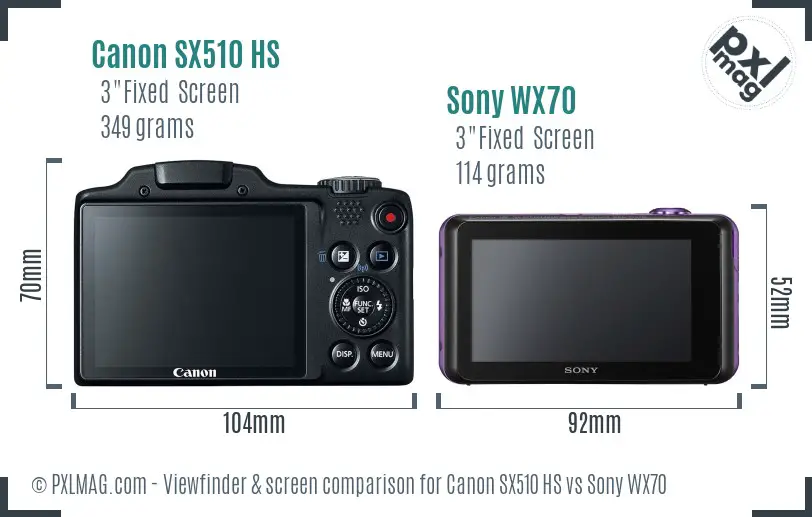Canon SX510 HS vs Sony WX70 Screen and Viewfinder comparison
