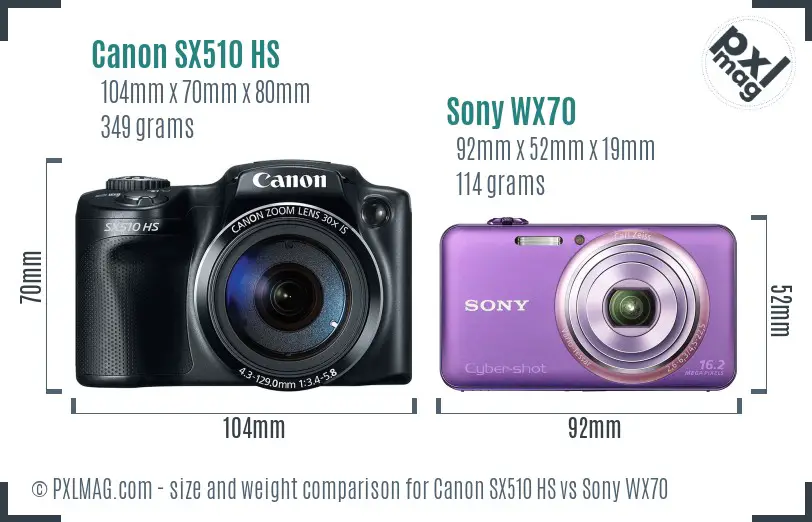 Canon SX510 HS vs Sony WX70 size comparison