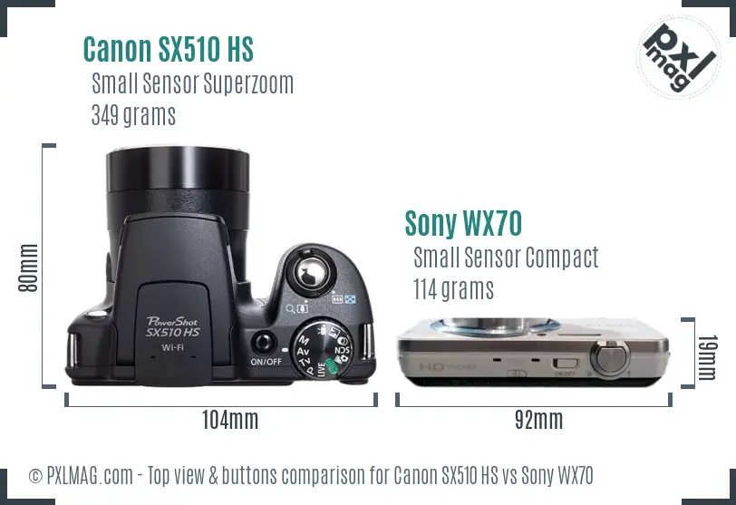 Canon SX510 HS vs Sony WX70 top view buttons comparison