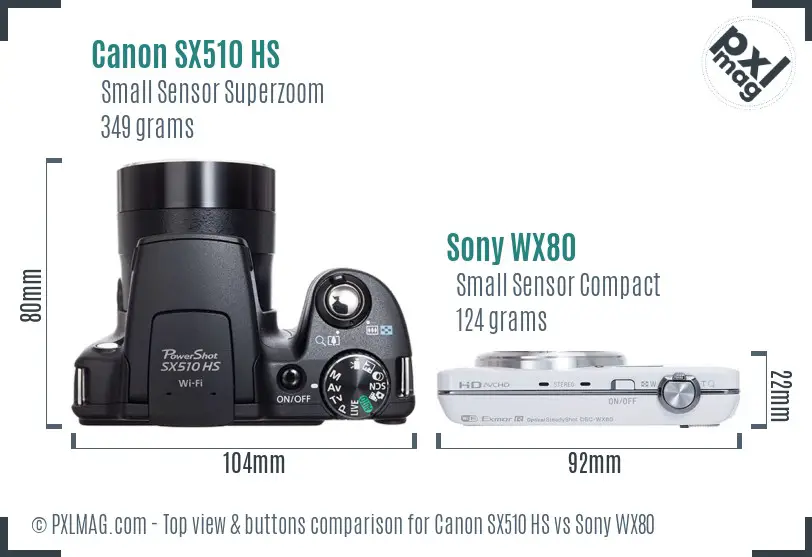 Canon SX510 HS vs Sony WX80 top view buttons comparison Canon SX510 HS vs Sony WX80 top view buttons comparison